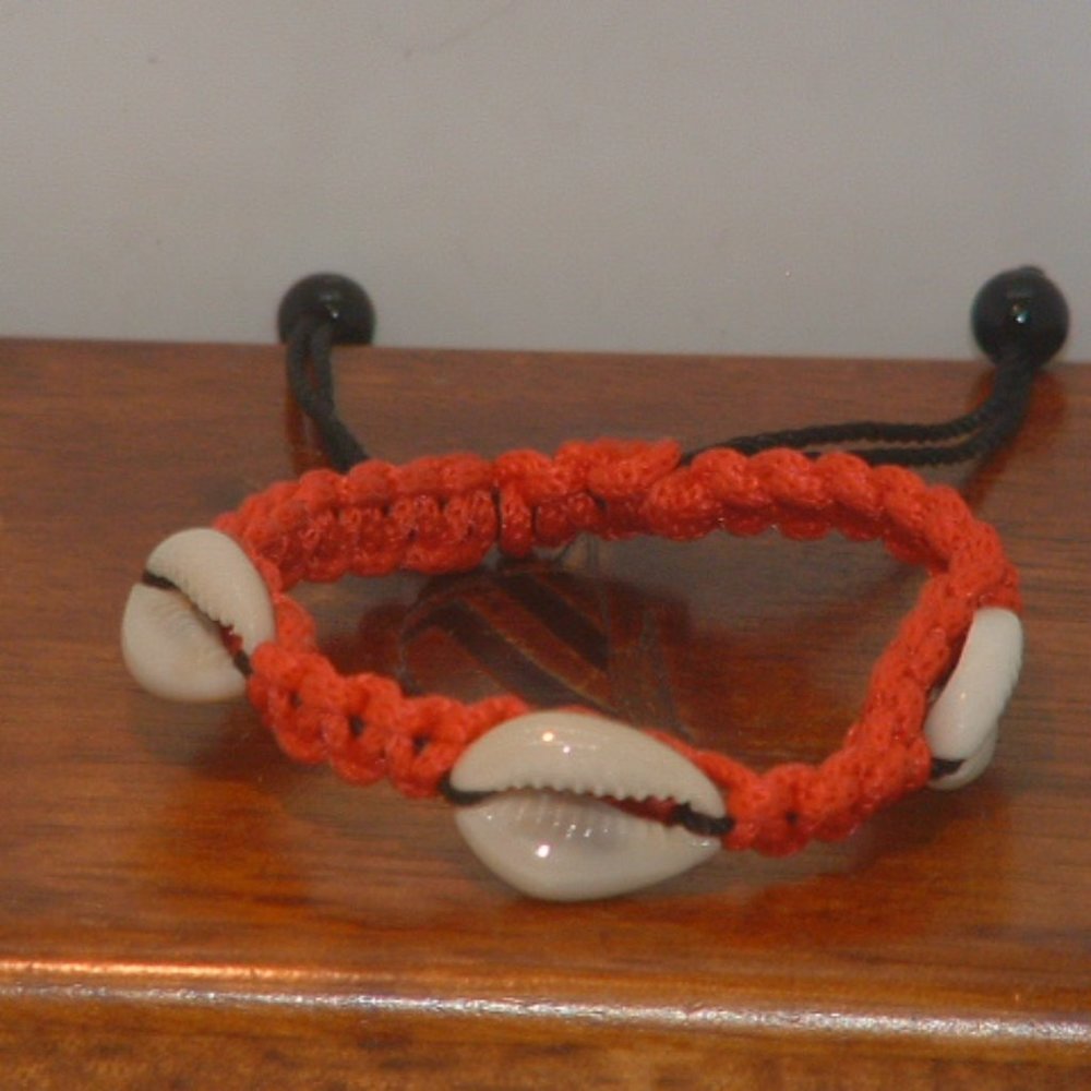 New Orange Shoelace Cowrie Shell Bracelet